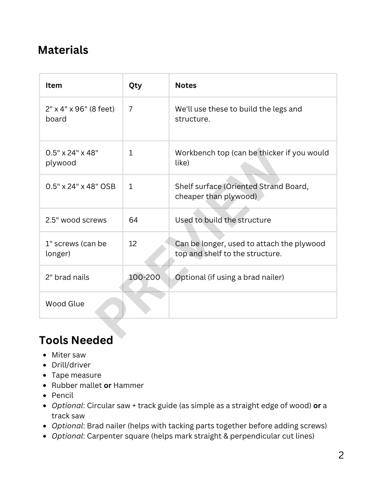 Workbench Woodworking Plans – Digital PDF | 48" x 24" x 36.5" Shop Workbench